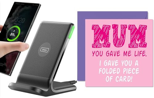 INIU Wireless Charger, 15W Fast Wireless Charging Stand Qi Certified Sleep-friendly Adaptive Light & Funny Birthday Card for Mum from Son - You Gave Me Life - Rude Birthday Card