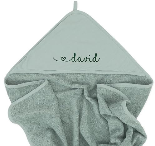 upstitch studio Baby und Kinder Kapuzenhandtuch grün (100x100 cm) mit Namen personalisiert für Jungen und Mädchen, Besticktes Handtuch Baby und Kind aus 100% Baumwolle