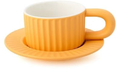 MAGICVOGEL Moderne Kaffeetasse mit Unterteller 200ml Espressotasse Cappuccinotasse mit Untertasse Geschenk Porzellantasse Kaffeeservice für Kaffee,Cappuccino,Latte,Espresso,Mokka (Gelb)
