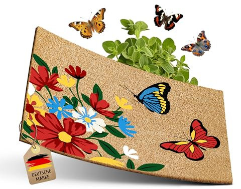 ElbFuchs Fußmatte Kokos 60x40cm Schmetterling I Extra langlebige & rutschfeste Kokosmatte für Innen & Überdachte Außenbereiche I Türmatte mit Buntem Motiv I Ideal als Schmutzfang
