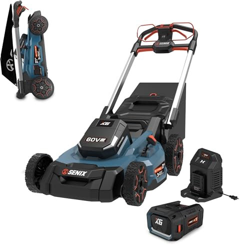 SENIX X6 3-in-1 Cordless Self-Propelled Lawn Mower, 60 Volt Max x 21 Inch, Bagged, Mulching, Side Discharge, Height Adjustment, Smart Display, Ion Battery