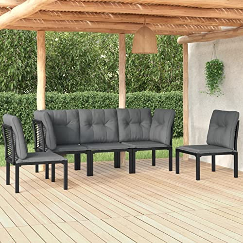 Blukee 5-TLG. Garten-Lounge-Set Schwarz und Grau Poly Rattan Gartenlounge Outdoor Balkonlounge Garden Furniture Sets Balkonsofa Gartensofa Loungemöbel Balkon Outdoor Sofa