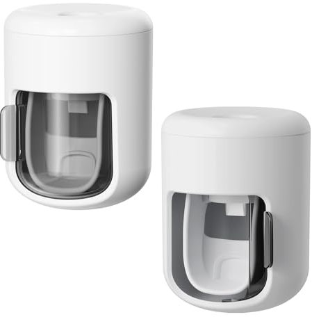 FOTINOR 2 Stück Zahnpastaspender Automatischer zur Wandmontage, selbstklebend, mit Abdeckung, staubdicht, wasserdicht, Zahnpasta-Quetscher für Badezimmer, Kinder, Erwachsene (kein Bohren),