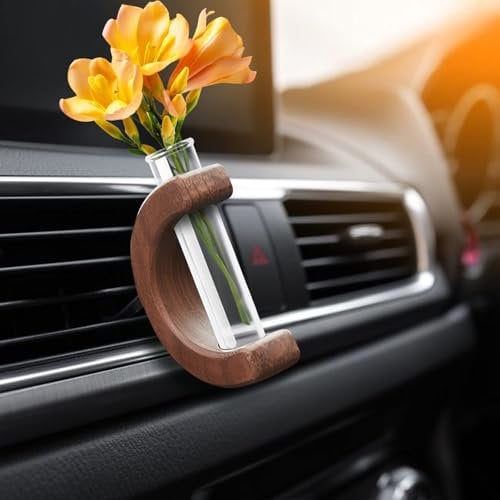 Fuikupe Vase Auto Glasvase, Mini Blumenvase, Vase aus Holz Auto Vasen Clip für Auto-Lüftungsschlitz-Dekoration