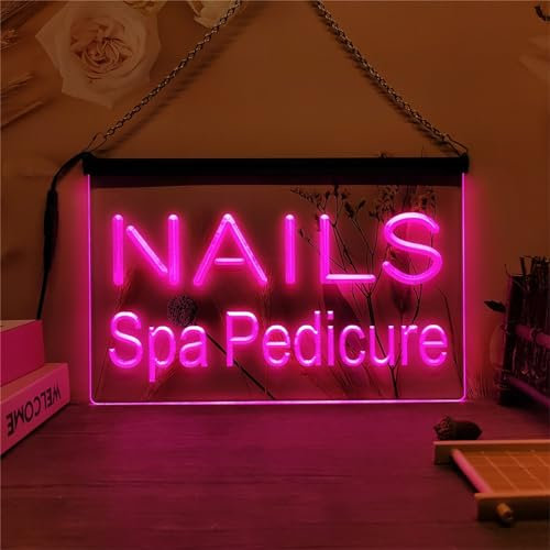 KEYQEEN Nails Spa Pedicure LED Neon Sign, Beauty Salon 3D Carving Neon Lights for Business Room Wall Decor USB Luminous Signs,Pink,40x30cm