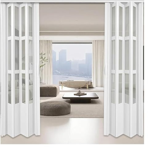 falttüren schiebetür Transparente doppelte Faltschiebetüren, 150 180 200 230cm hohe, moderne Akkordeon-Raumteilertür, Türöffnung für Küche, Speisekammer, Büro, Ziehharmonika-Tür mit Magnetverschluss(1