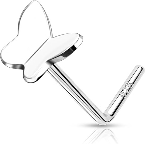 Melighting L-förmiger Nasenring Schmetterling Nasenstecker 925 Sterling Silber Nasenring 20G Nasenloch Piercings Nasenknochen Nasenpiercing Schmuck