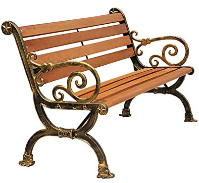Gartenbank, Holzsitzer, Gartenmöbel, Sitzgelegenheit, Holzlatten, Eisenbeine, Parkterrassensitz (Schwarze Beine) (goldene Beine)