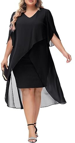 Hanna Nikole Damen Ärmelloses Abendkleid Midi Schöne Partykleid Schwarz 2XL