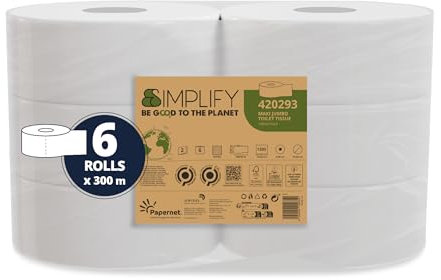 Papernet Simplify Maxi Jumbo Carbon Neutral 420293 Lot de 6 rouleaux de papier en pure cellulose de 300 m chacun, 2 voiles, 7 830 services de 8,6 x 23 cm