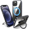 Flyzoo Magnetic Kickstand Case for iPhone 12 Pro Max, [Compatible with MagSafe & Invisible Ring Stand Holder] [Non-Yellowing & Shockproof] Clear Transparent Silicone Edge Cover, 6.7'', Clear Black