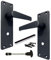 Victorian Straight Bathroom Handles and 3 Lever Mortise Sash Lock, Matt Black Door Handles, Back Plate, 150 x 42mm (1 Pair of Bathroom Handles)