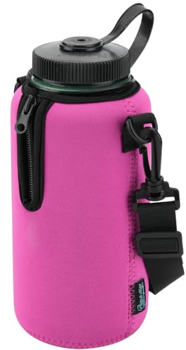 Beautyflier Neoprene Water Bottle Sleeve Insulator Cooler, Compatible with Nalgene Water Bottle 32 OZ, with Adjustable Shoulder Strap for Hydro Flask Wide Mouth 32oz, etc. (Hot Pink)