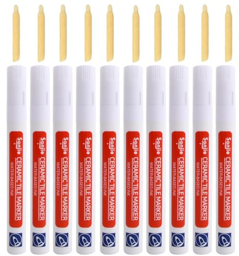 10 penne di riparazione da parete, colore bianco, impermeabile, per la riparazione di fughe, per fughe, per fughe, colore bianco, con punta di ricambio, pennarello di riparazione per piastrelle,