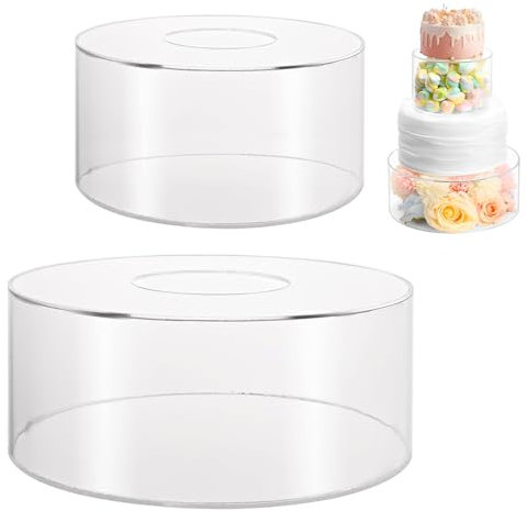 LDXDRU 2 Pack Clear Acrylic Cake Stand, 6 & 10 Inch Fillable Cake Risers, Decorative Cake Display Tier Cylinder Cake Stand Holder Food Dessert Display Holder for Wedding Anniversary Birthday Party