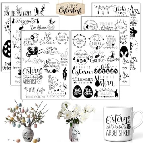 Rub On Sticker Ostern, 6 Stück A5 Rub On Aufkleber, Rub On Folie Transferaufkleber, für Möbel, Glas, Holz, Scrapbooking, DIY Basteln Deko (Ostern)