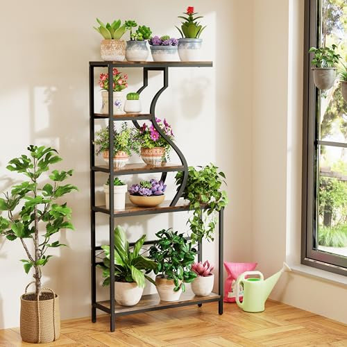 unho Support de Plante Intérieur en Métal: Meuble pour Fleurs à 5 Niveaux, Étagère Échelle à Plantes pour Salon, Balcon, Porte Orchidée de Bibliothèque