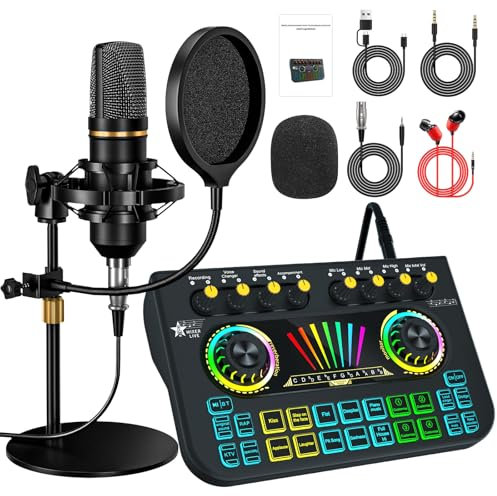 Audio Mixer, Streaming PC Mixer mit XLR Mikrofon Schnittstelle, Individuelle Steuerung, Volume Fader, Stummschalttaste, für Podcast/Aufnahme/Gesang/Spiel/TikTok Content Creation