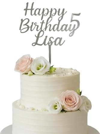 Individueller Schriftzug Namensschild, Geburtstagstorte, Geburtstagskuchen, Topper, Gold, Silber, Rose (Silber)