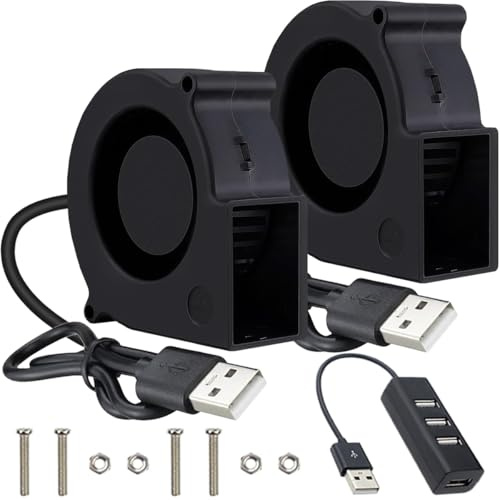 JYUDAUFU 2 Stück 75 × 30 mm Gebläse-Lüfter DC 5 V 7530 bürstenloser Turbinen-Turbolagerkühler mit USB-Anschluss mit M3 × 35-Schraubenmutter, 1 bis 4 USB-Hub, für 3D-Drucker/CPU/PC/Roboter/Heimwerker
