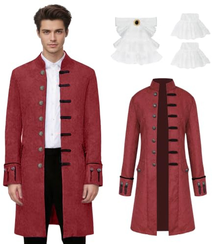 Medeltida kläder för män, steampunk frack rock, vintage viktoriansk gotisk frack renässans retro uniform medeltida jacka halloween cosplay kostym