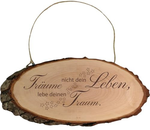 Träume nicht dein Leben, lebe deinen Traum - Holzschild mit Gravur - Dekoratives Schild zum Aufhängen - Rustikales Aufhängeschild mit Spruch - Geschenkidee von Geschenkissimo