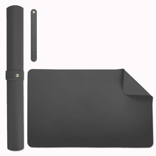 Double-sided Nail Table Mat for Nail tech - Soft Microfiber PU Leather Nail Desk Mat - Foldable Nail Art Table Mat Acetone Resistant for Nails Salon Home (Black) (Mat Only)