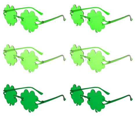 6 Paar St.Patricks Day Brille, Vierblättrige Kleeblatt Brille Rahmenloses | Lustige Sonnenbrille Einfaches Design für Foto-Requisiten für Geburtstagsfeiern Spielpreise