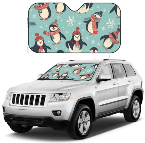 Auto Windschutzscheibe Sonnenschutz Winter Weihnachten Pinguine Auto Frontscheibe Abdeckungen Faltbarer Reflektor Frontscheibe Sonnenschutz Sonnenblende Schutz Universal Fit Autos SUV LKW Halten Sie