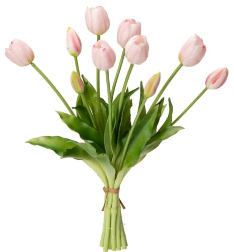 Laelfe Latex Artificial Tulips Bouquet with 6 Blooms and 4 Buds, Real Touch Fake Tulip Flowers for Home Office Wedding Party Garden Kitchen Decoration -10 Pcs Pink