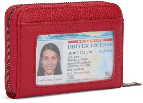SENDEFN Portefeuille Femme Petit Format, Porte Cartes de Crédit RFID Blocage, Fermeture Eclaire, Court Porte Monnaie Femme Cuir Souple avec Fenêtres Transparentes pour Carte D'identité