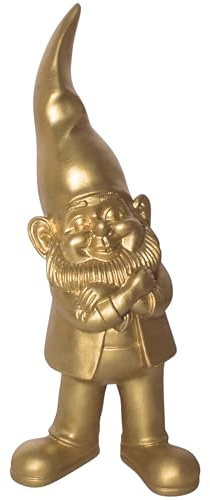 Pommerntraum ®| Gnom GartenDeko Gartenzwerg Zwerg WohnDeko Dekorationsfigur | Zwergenfigur POP-Art Troll Wichtel Campingdeko Terrassendeko Geschenkidee Gartenschmuck Sammlerfigur Beetfigur (Gold - 27 cm)