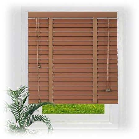 YZJTSXQHY 50mm Lamellen Holz Jalousie Echtholz Fenster jalousien, Horizontal Verdunkelun innenjalousette, Sichtschutz Vorhänge für Bad Wohnzimmer Schlafzimmer 30 50 88 115 135 150 195 215 cm(Braun)