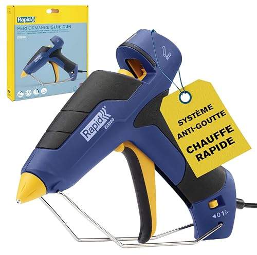 Rapid EG280 Heißklebepistole für 12 mm Sticks | 600 g/h Klebeleistung; 11-12 mm Klebesticks; 3 Min Aufheizzeit; Soft-Grip-Griff; wechselbare Düse; fester Standfuß
