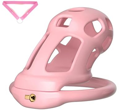 Peniskäfig aus Silikon Chastity Cage Männer mit Verstecktem Schloss und 4 ABS-Ringen Leichter und Atmungsaktiver Rosa Keuschheitskäfig Herren mit Gürtel zum Bondage des Penis (M)