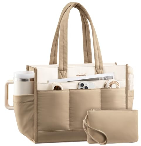 LOVEVOOK 17.3 Zoll Arbeitstasche Damen Groß, leichte Shopper Handtasche,15,6 Zoll Laptoptasche Lehrertasche Schultasche, Puffer Tote für Büro Uni Schule Arbeit Alltag