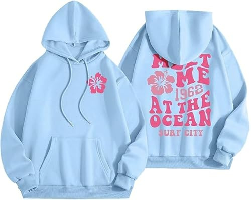 Yaepoip Cute Palm Puff Hoodie for Women, Palm Pink Graphic Pullover Sweatshirt, Hawaii Palm Beach Graphic Pullover