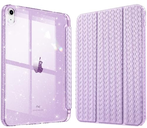 Fintie Glitzer Hülle für iPad A16 11./10. Generation (2025/2022, 11/10.9) | Transparente Glitzer-Schutzhülle mit Stifthalter, Stoßfest Glänzender Rückseite & Auto Sleep/Wake, Geflocht Lila