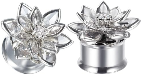 COOEAR Edelstahl Ohrmesser Fleisch Tunnel, Scew Back Black Rose Blume Plugs, Upgrade Expander Ohrringe Bahren.
