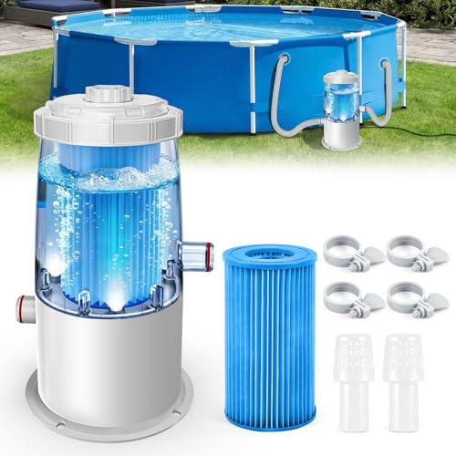 Poolpumpe Filterpumpe für Aufstellpool – energiesparende Pool Pumpe 90W 3785L/h leise, komplette Filteranlage mit Kartuschenfilter Schläuchen und Anschlüssen für kleine Pools bis 12 m³