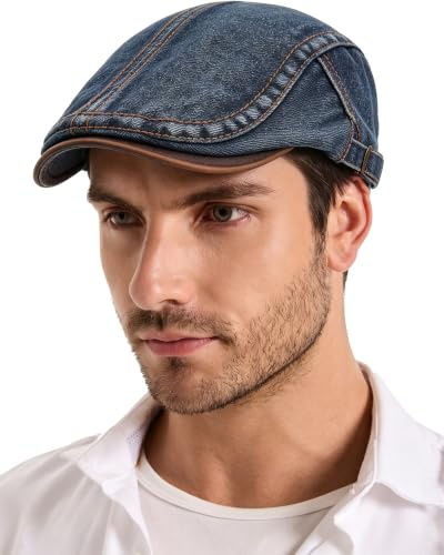 ZLYC Summer Ivy Peaked Cap Balloon Hat Cotton Flat Cap for Men, Denim Navy, One Size