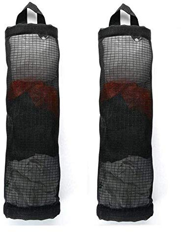 Bujingyun Hanging Folding Mesh Garbage Bag Organizer Trash Bags Holder Recycling Containers Plastic Waste Bag Storage for Kitchen (Black)-2pcs