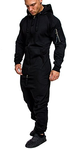 Amaci&Sons Herren Overall Jumpsuit Jogging Cargo-Style Onesie Trainingsanzug Camouflage 3006 Schwarz M