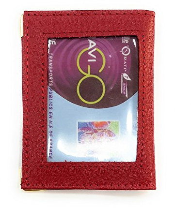 LOLUNA® Porte-Carte Simple 1 à 2 Carte Transparent Compact en Cuir Existe en Plusieurs Couleur pour Homme et Femme - Rouge