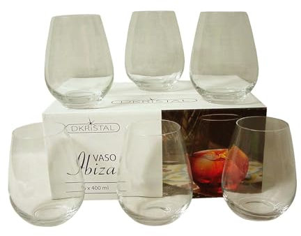 Dkristal LOTE 6 VASOS CRISTAL TRANSPARENTE OVALADO COMBINADOS IBIZA 400ML