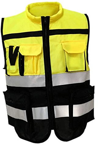 Perfeclan Warnwesten Sicherheitsweste Auto Pannenweste mit Reflektierende Streifen, Weich und gemütlich, Gelb Schwarz, XL 175