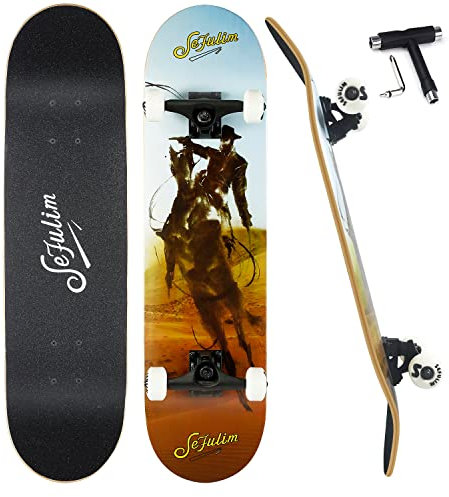 Sefulim 31 x 8 Pulgadas monopatín Conjunto Completo de 7 Plantas Arce Canadiense Doble Patera Crucero Cóncavo monopatín acrobático niño niña Adolescente Adulto Principiante