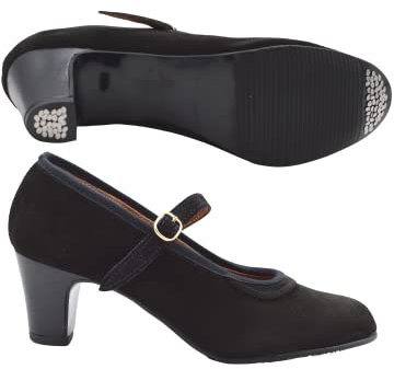PASARELA - Zapatos de Baile Flamenco de Piel Ante Negros con Clavos para Mujer Cuero Mujer Color: Negro Talla: 36