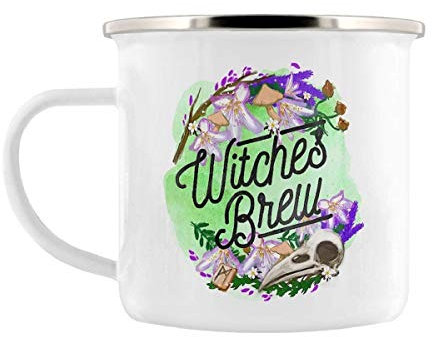 Tee-/Kaffeetasse mit Hexen-Design, Emaille, beidseitiger Druck (Hexen Brew A (Deadly Detox))