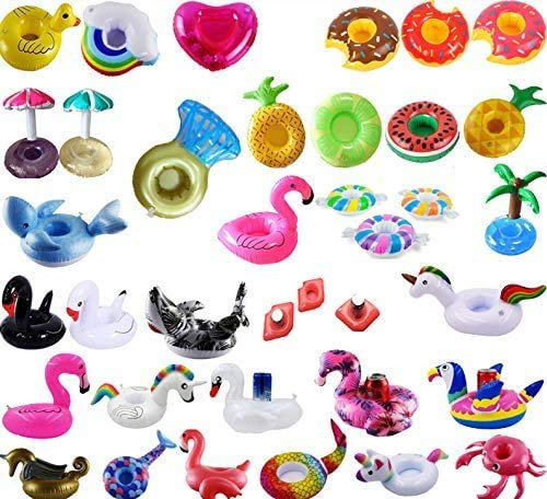 Gshy 5 Stück aufblasbarer Getränkehalter Getränkehalter Donuts Flamingo Palm Tree Wassertrinkflasche für Poolparty